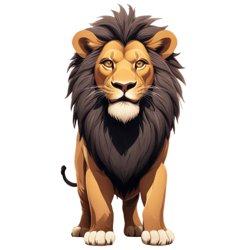 , LION, a majestic lion standing proudly in the savanna while wearing a t-shirt with a tribal pattern, Illustration STICKER CARTOON 