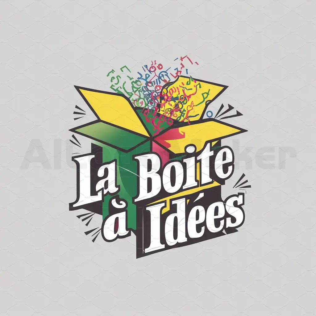 a logo design,with the text "La boite à idées", main symbol:box green yellow red guianacard,complex,clear background