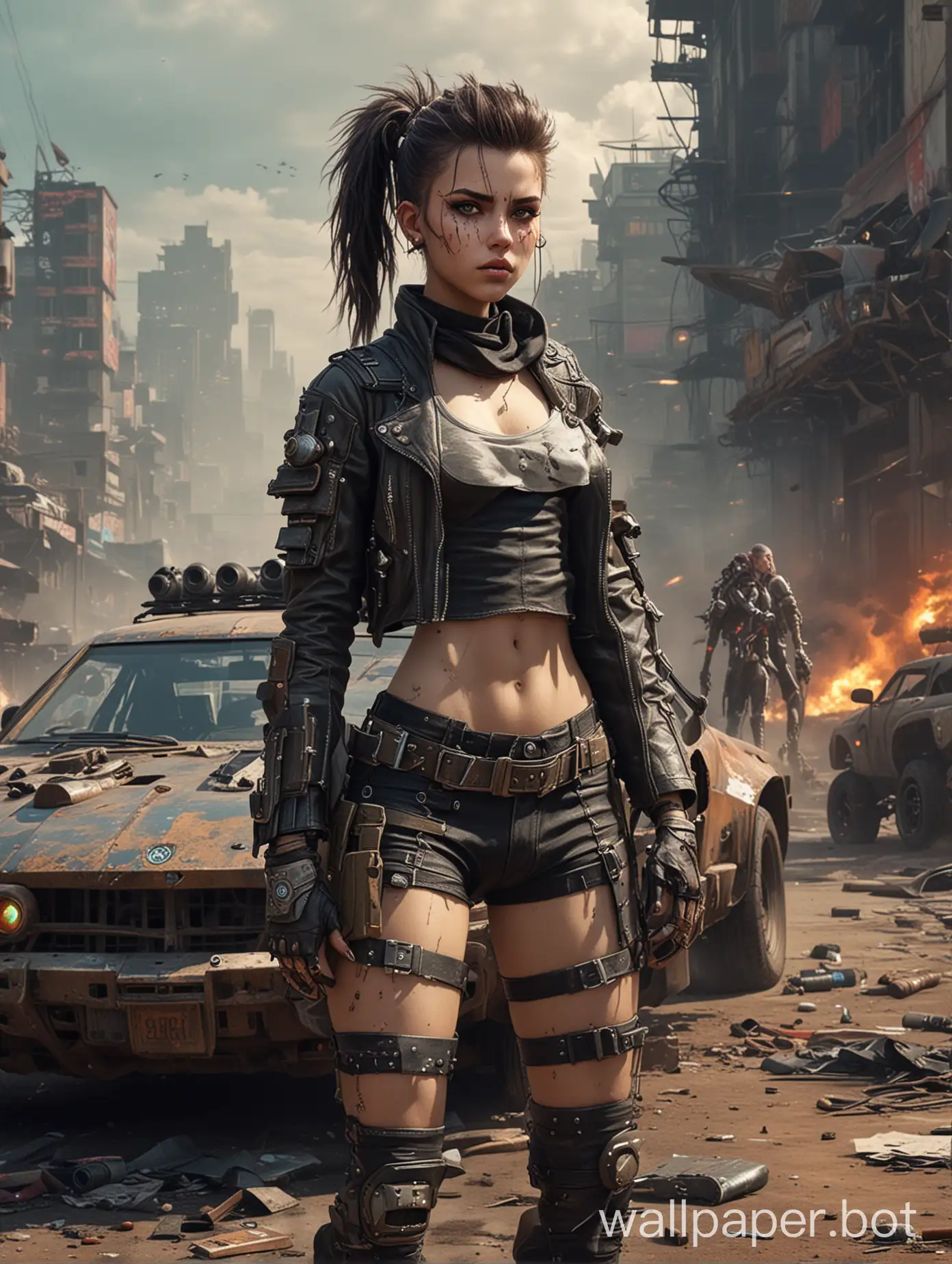 Cyberpunk-PostApocalypse-Road-Wars-Warrior-Girl-Battle