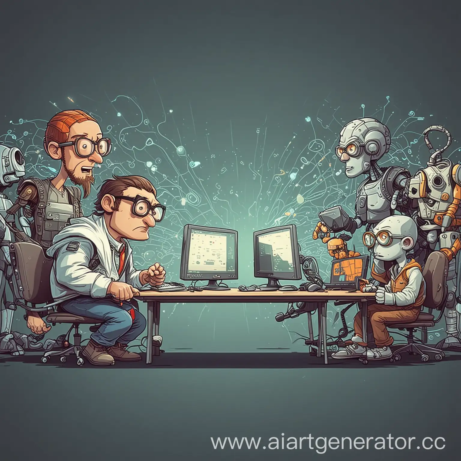 Programmers-and-Testers-in-a-CartoonStyle-Battle