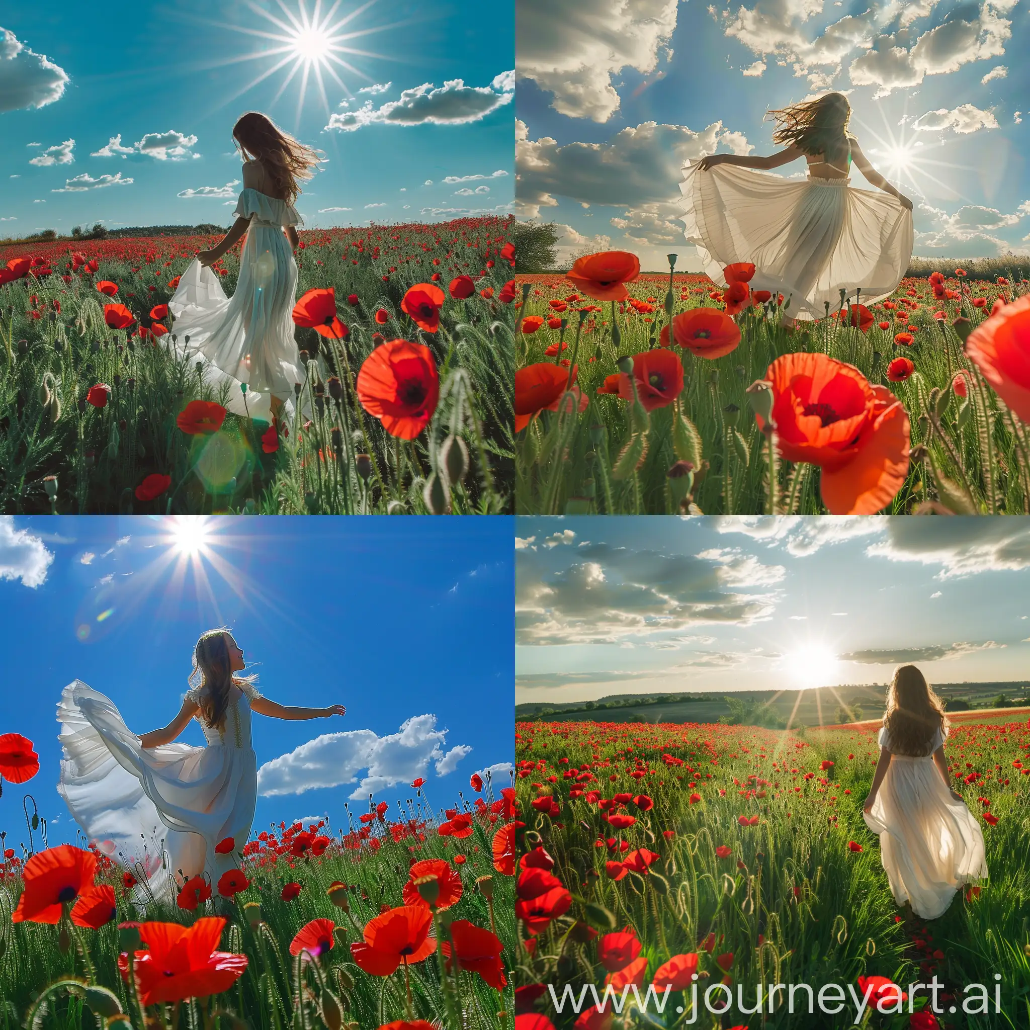 Girl-in-Pretty-White-Dress-Surrounded-by-Bright-Poppy-Field-Under-Sunny-Sky