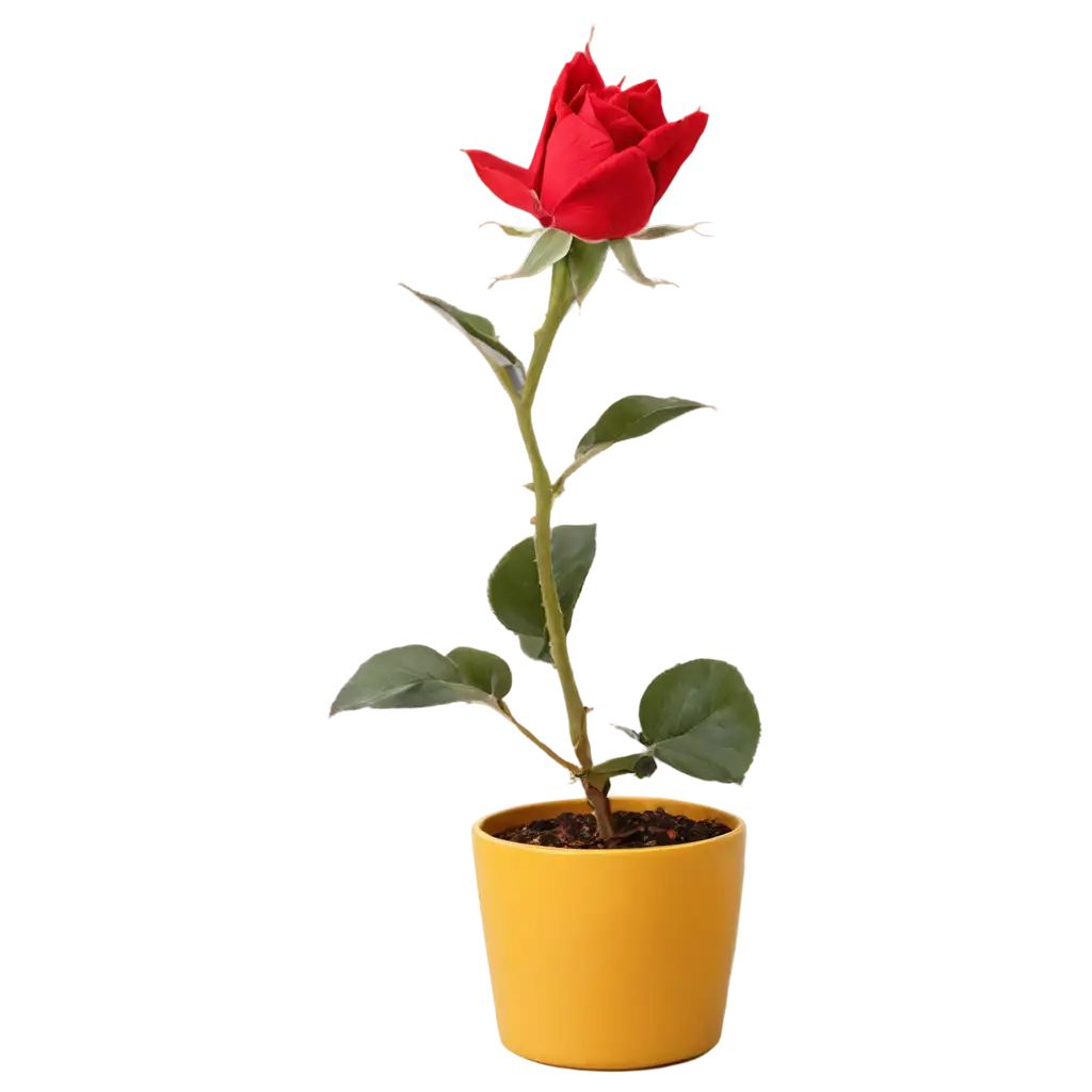 Green rose with red leaves in yellow pot