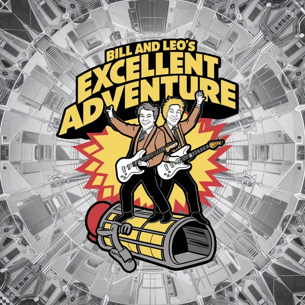 a logo design,with the text "Bill and Leo's Excellent Adventure", main symbol:Bill and Ted theme,complex,clear background