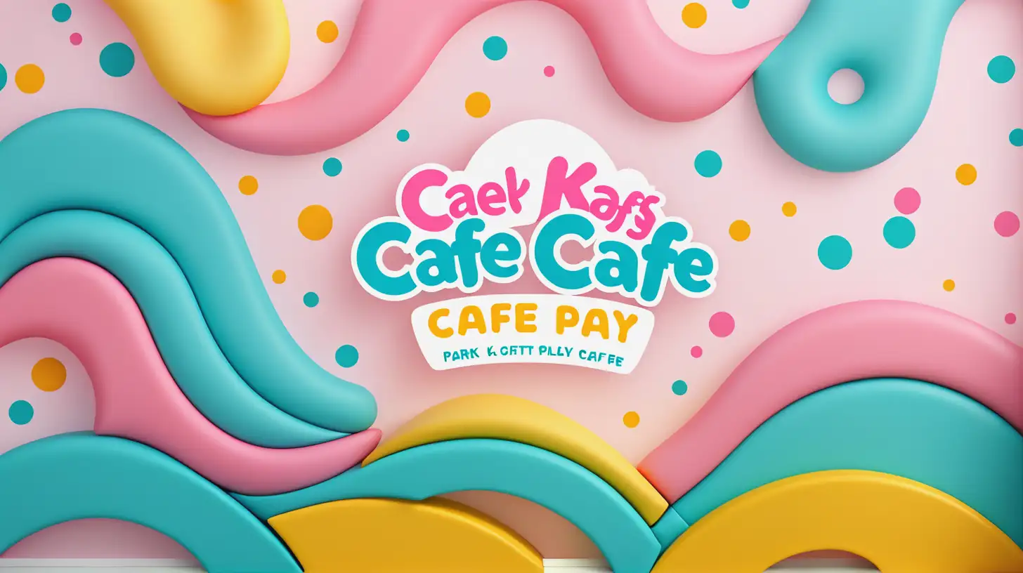 Playful Kids Cafe Logo Wallpaper Vibrant Park Soft Play with Curved Lines in Aqua Yellow Blue and Pink