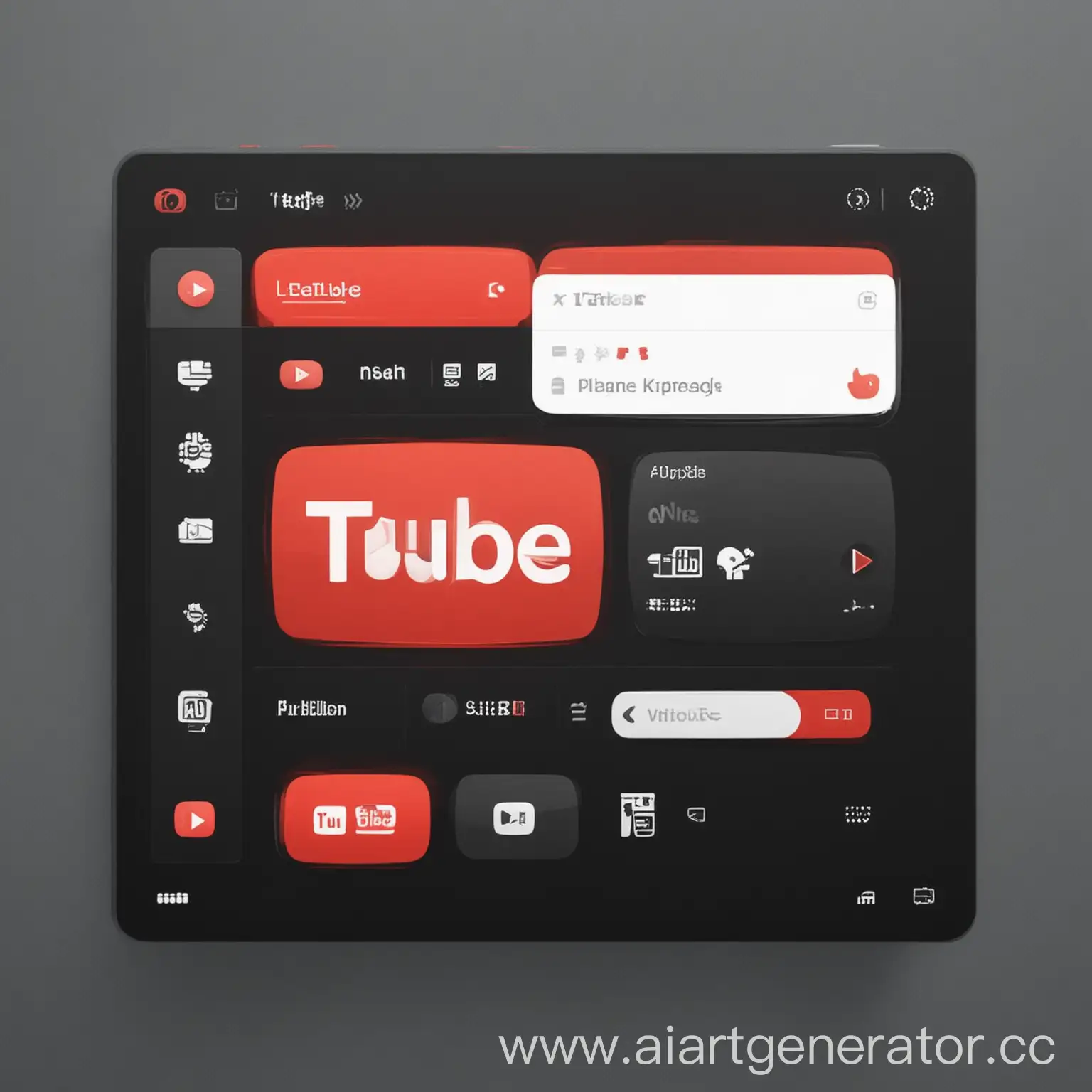 Интерфейс приложения YouTube в стиле youtube ,красные ,белые,черные  цвета