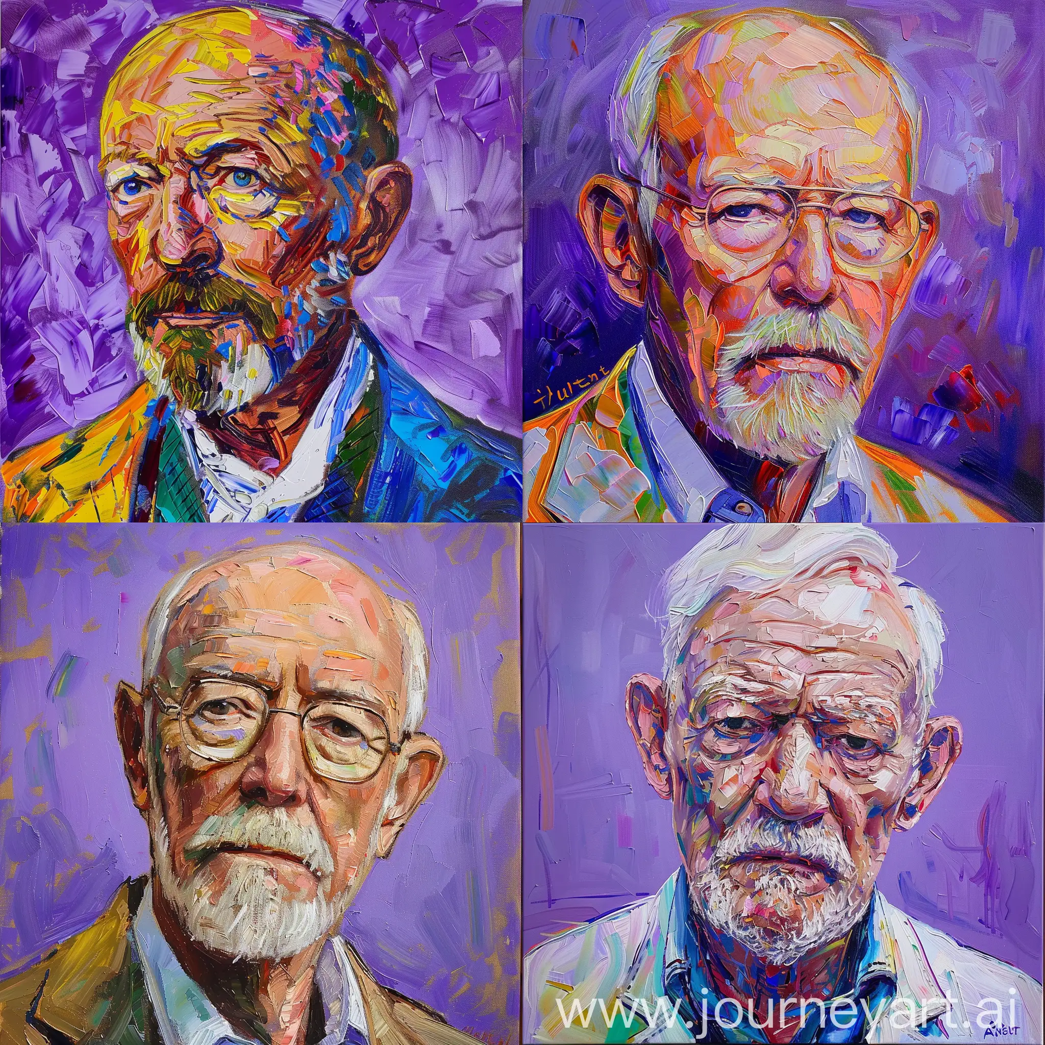oil painting of walter white in van gogh style with soft vibrant pastel colors with purple background