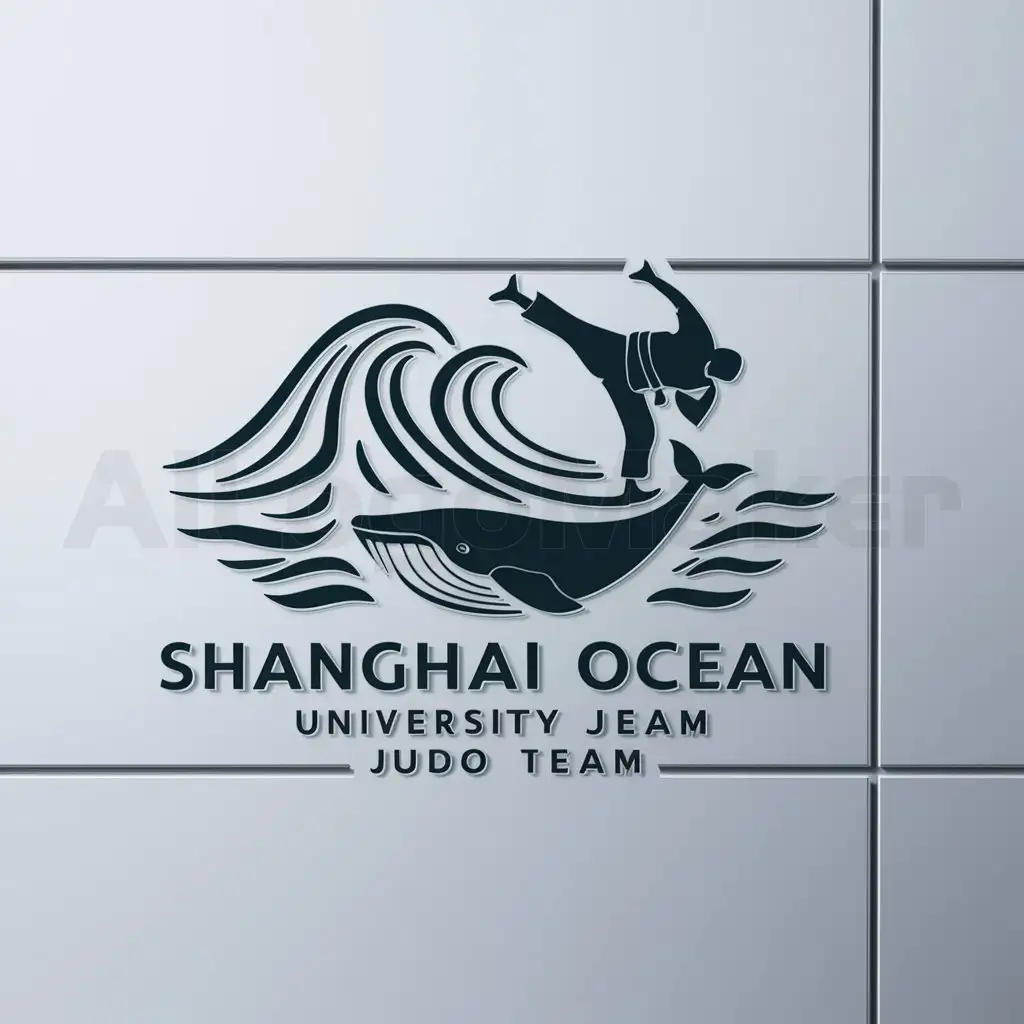 a logo design,with the text "Shanghai Ocean University Judo Team", main symbol:waves, shoulder throw, whale,Minimalistic,be used in judo industry,clear background