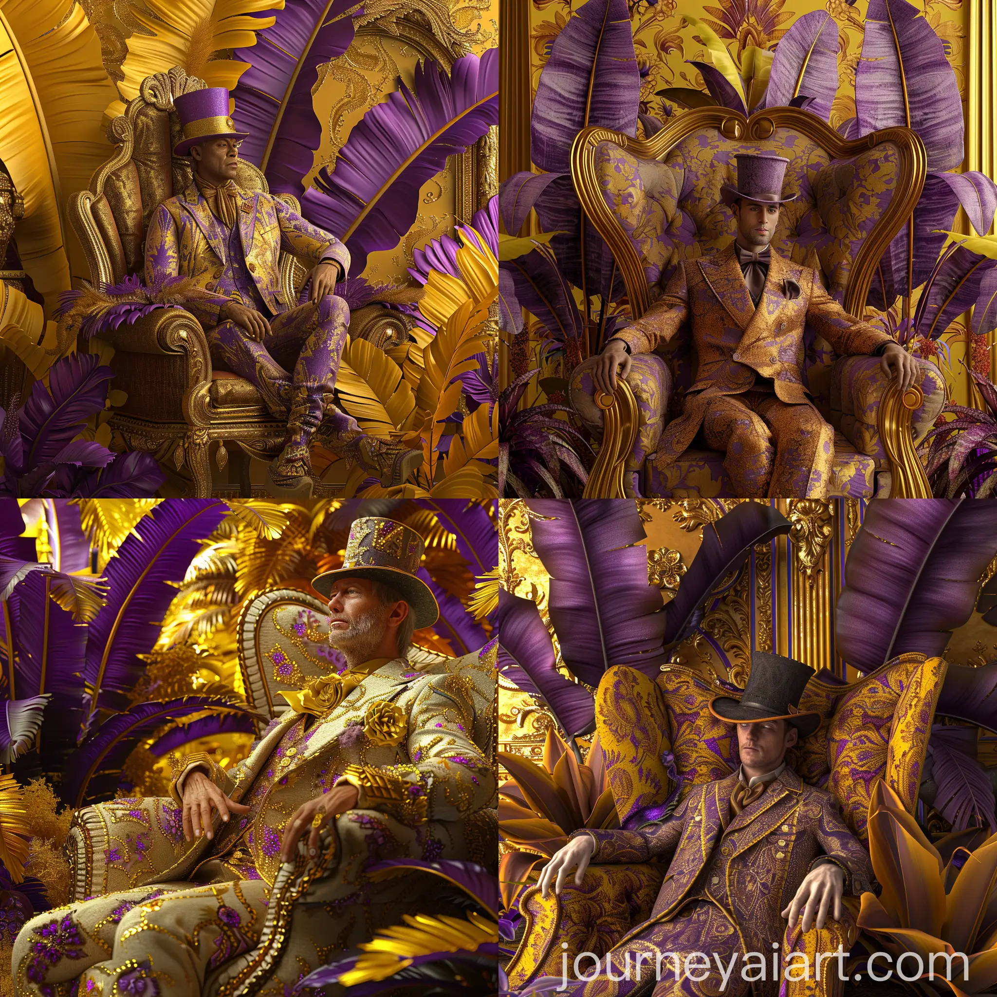 Elegant-Man-in-Opulent-Gold-Room-Surrounded-by-Tropical-Plants