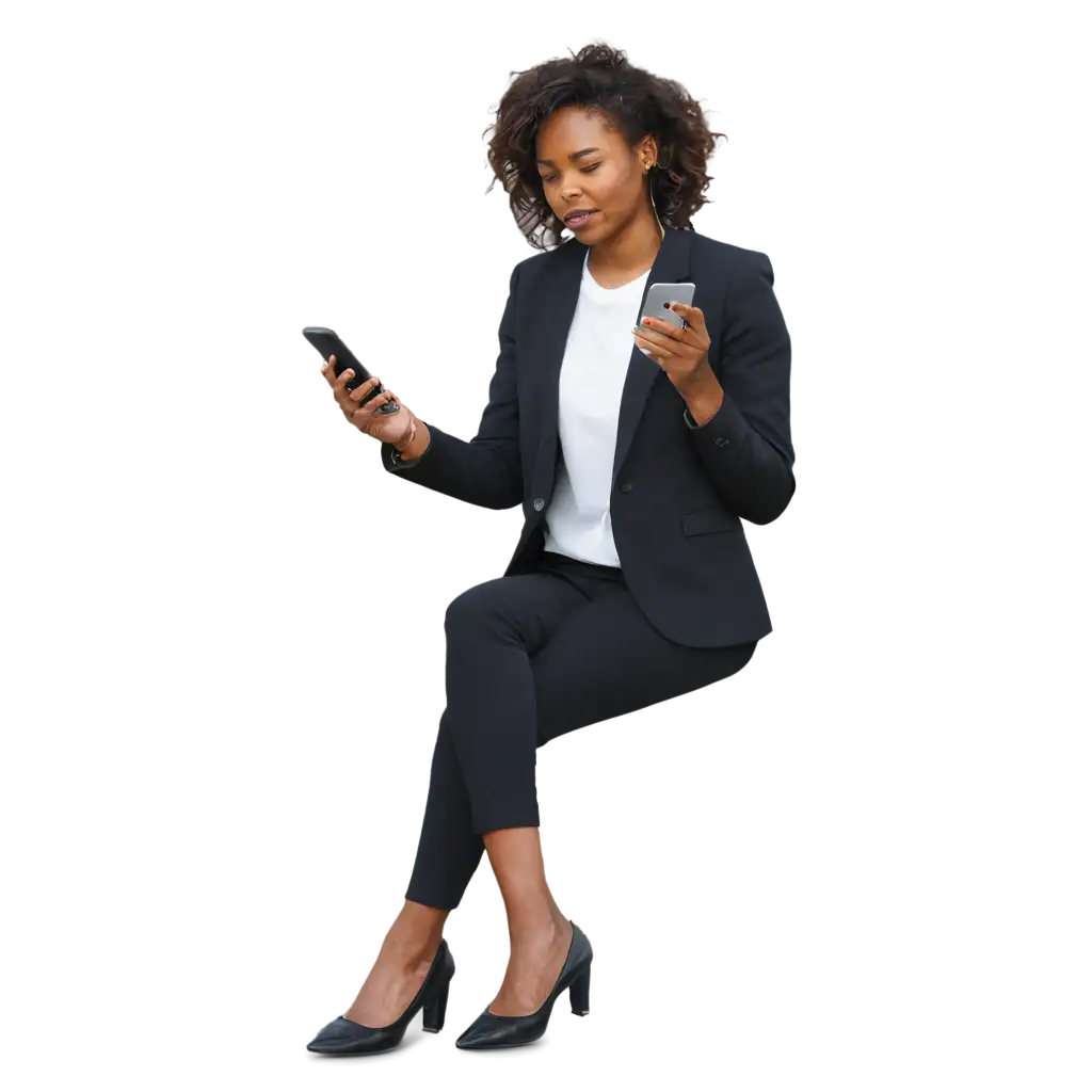 HighQuality-PNG-Image-African-Business-Woman-with-Smartphone