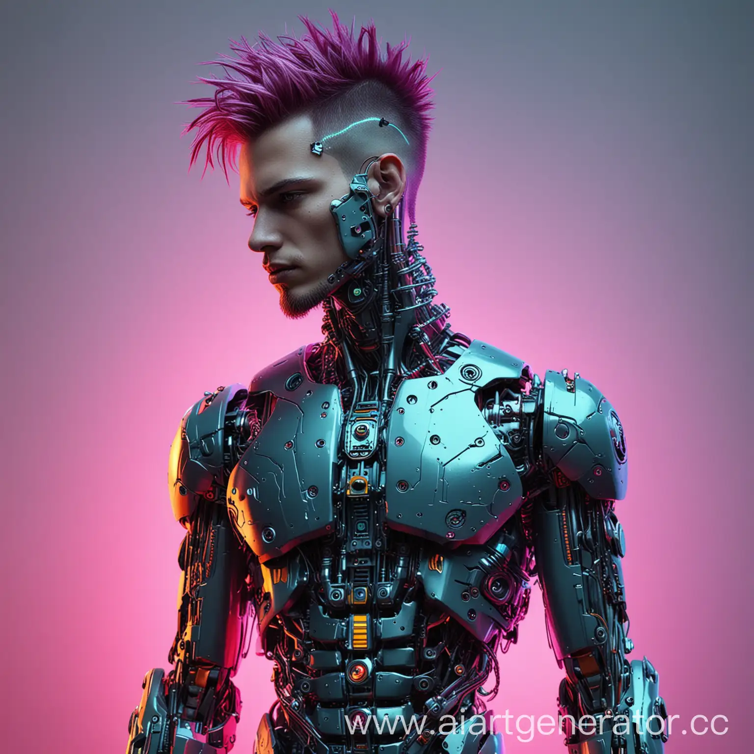 человек парень панк роботизированный киборг будущее неоновые цвета
