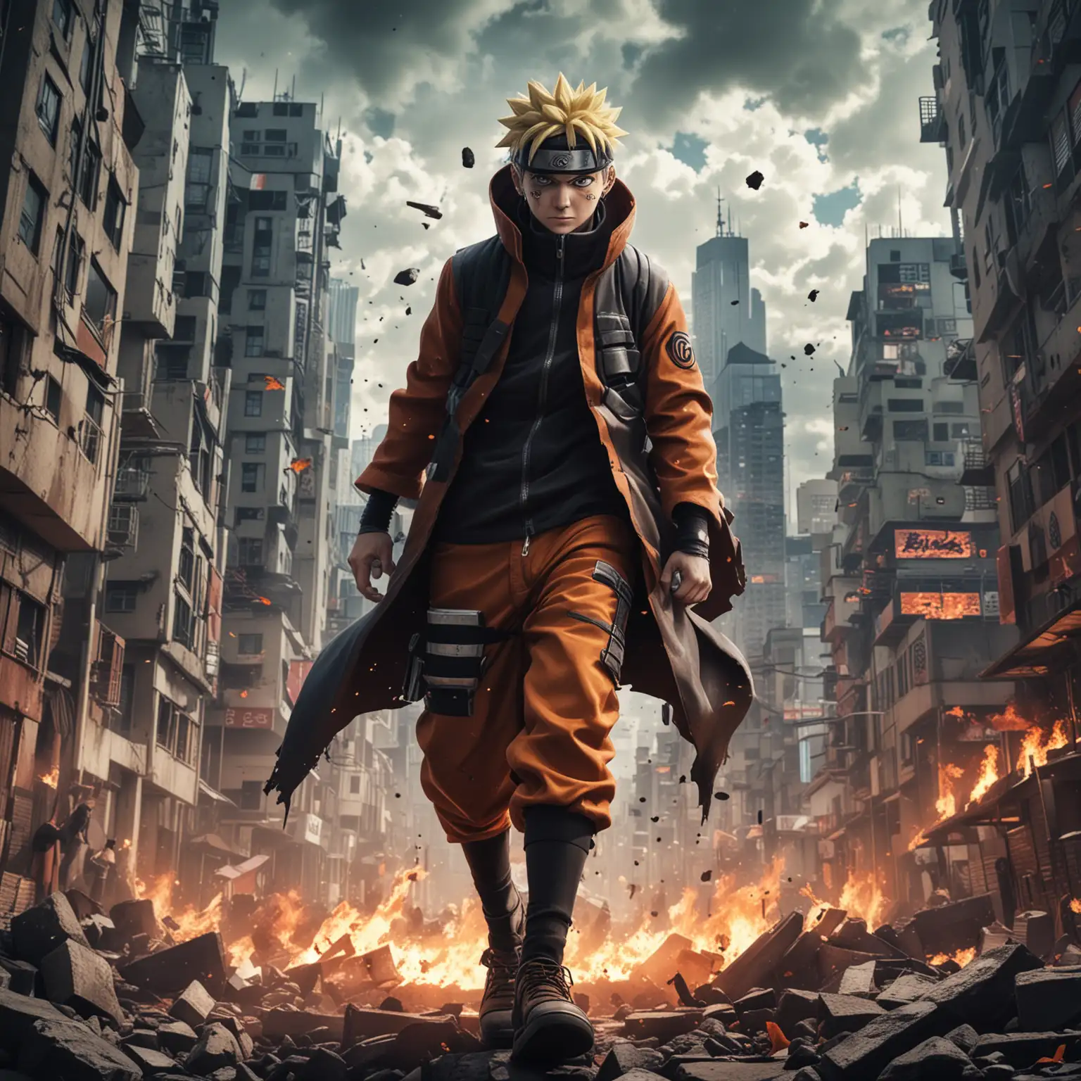 naruto, anime, aggressive, destroying the city, defending his friends, 4k