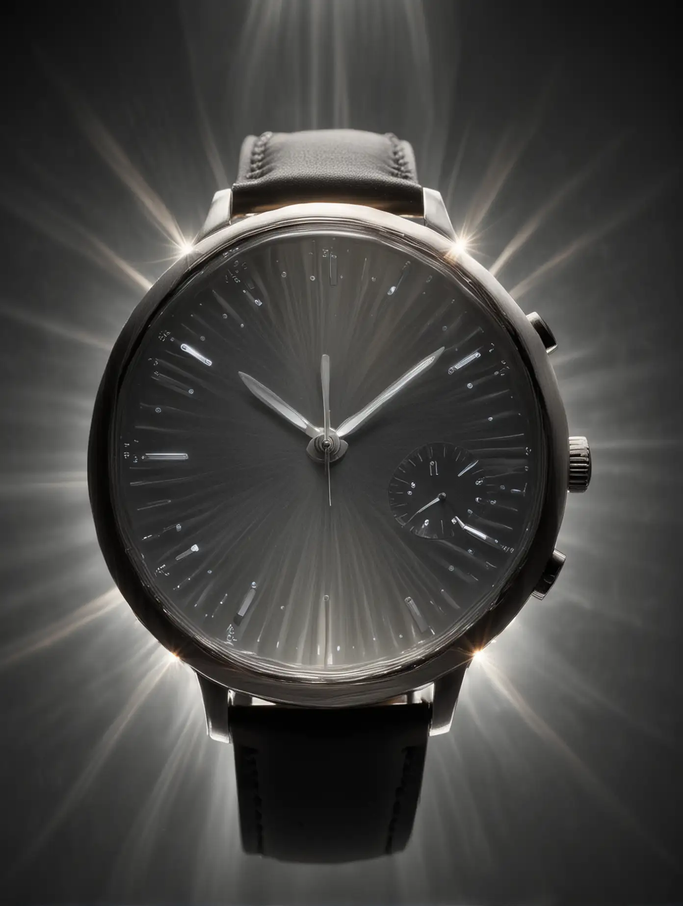 Circular Watch with Radiant Light Beams