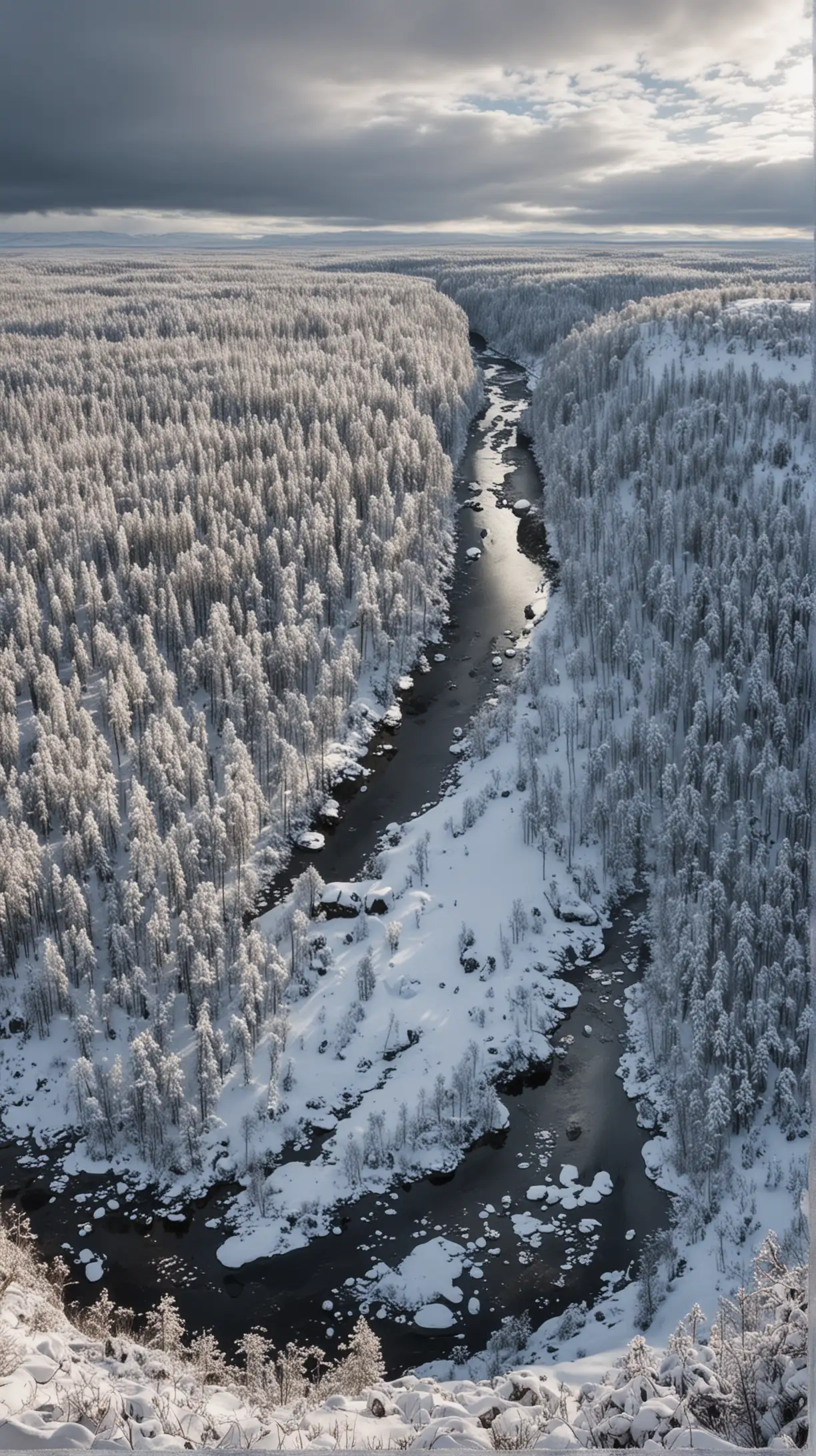 Panoramic Snowy Landscape of the Remote Urals Mountains