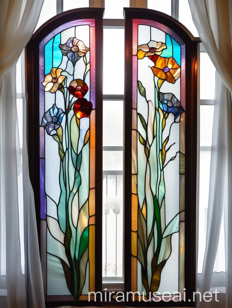 Colorful Tiffany Glass Stained Glass Flowers in Art Nouveau Living Room Decor