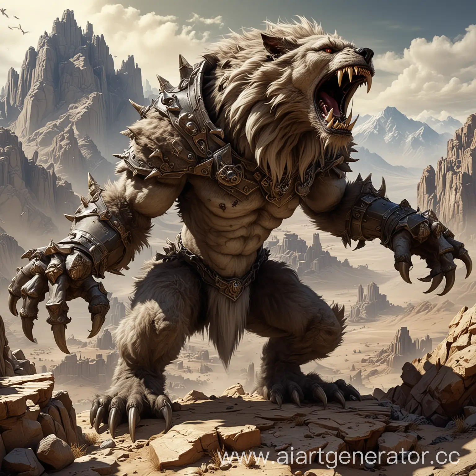 Majestic-Creature-of-Heroes-of-Might-and-Magic-3-Hulking-Beast-with-Massive-Claws-in-a-Mountainous-Desert-Landscape