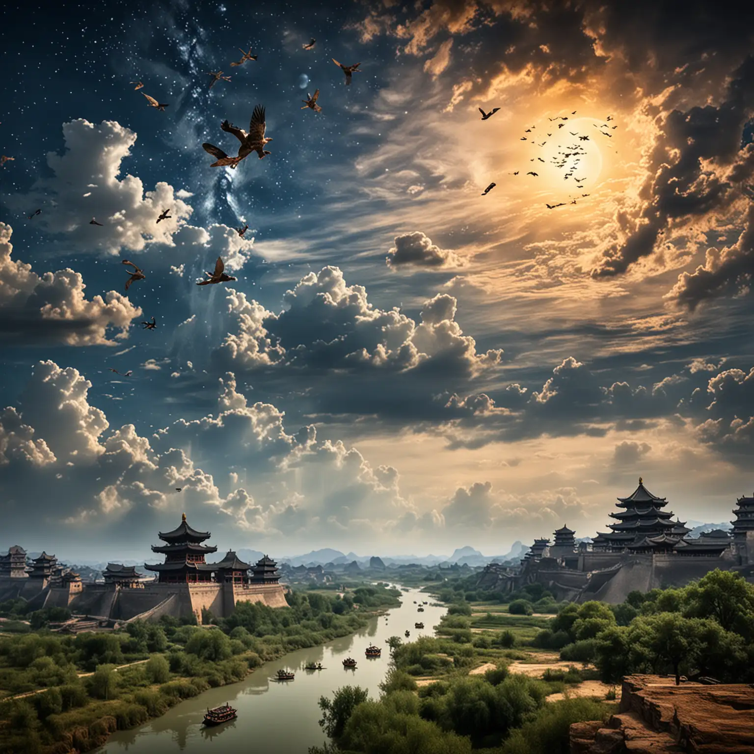 Historical-Sky-of-China-Ancient-Architecture-and-Traditional-Pagodas-Under-a-Dramatic-Sky