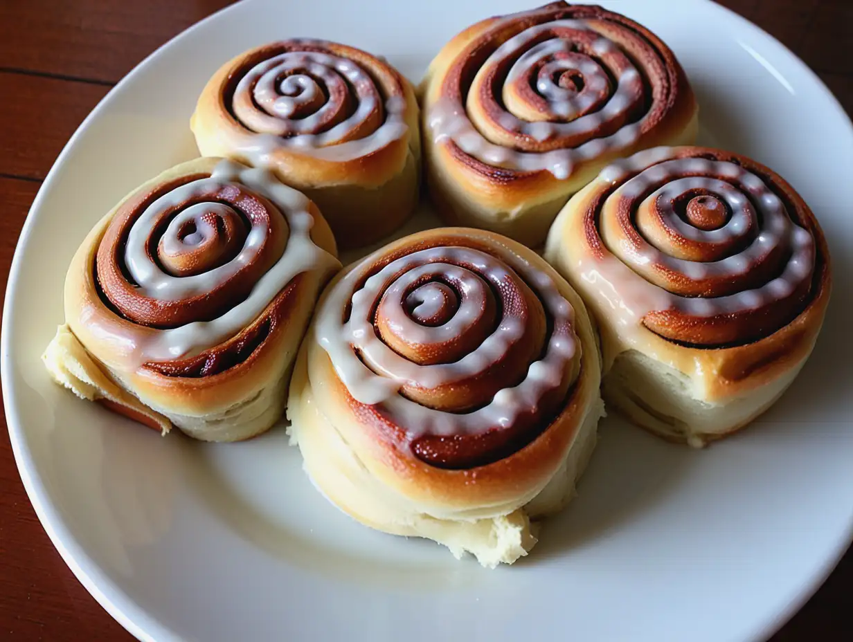 Delicious Cinnamon Rolls Freshly Baked on a Wooden Tray
