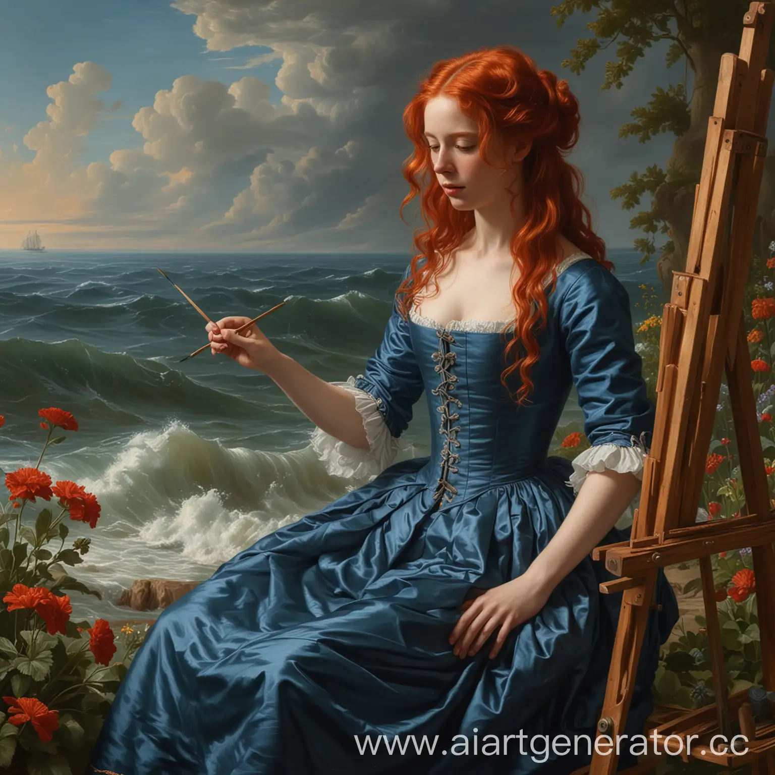 RedHaired-Girl-Painting-the-Sea-in-18th-Century-Garden