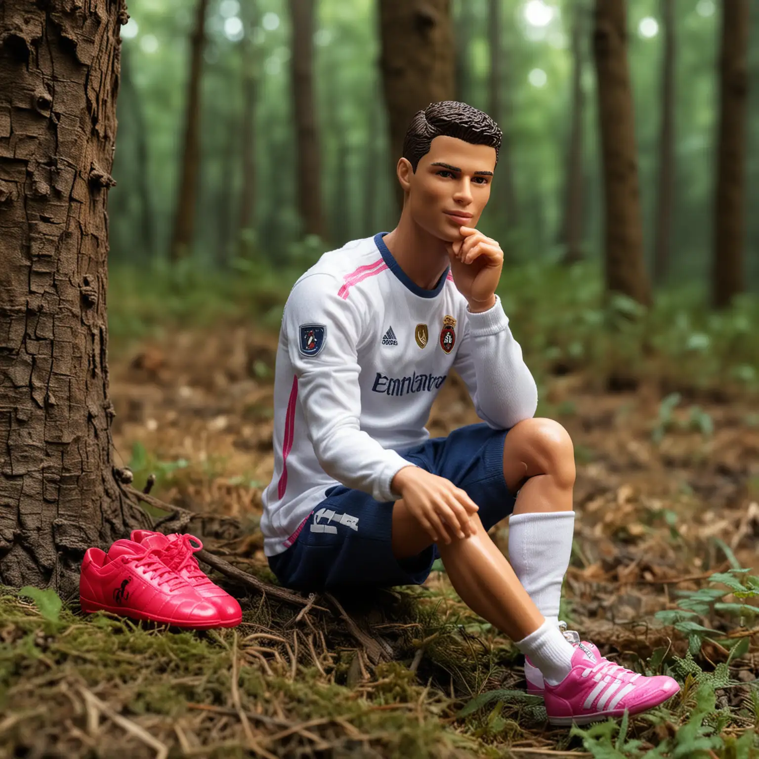 barbie doll cristiano ronaldo sitting in the forest