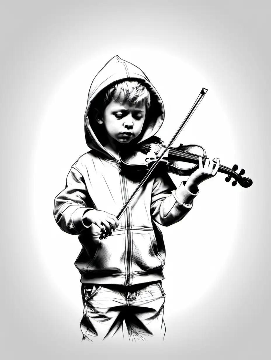 Young Boy in Hoodie Playing Violin Sketch