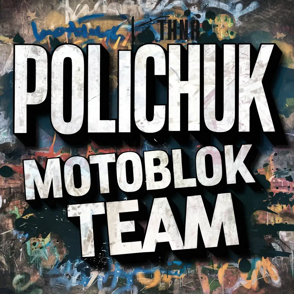 Надпись "POLICHUK" большими буквами и под ней другая надпись "MOTOBLOK TEAM"