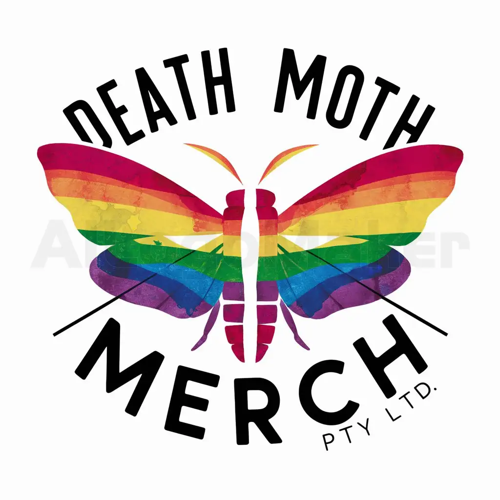 a logo design,with the text "Death Moth Merch Pty Ltd", main symbol:Pride colors in watercolor,complex,be used in Retail industry,clear background