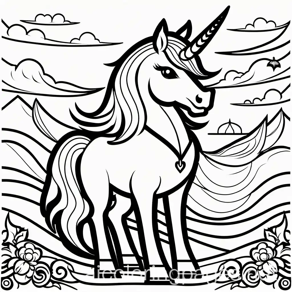 evil vampire unicorn, Coloring Page, black and white, line art, white background, Simplicity, Ample White Space. The background of the coloring page is plain white to make it easy for young children to color within the lines. The outlines of all the subjects are easy to distinguish, making it simple for kids to color without too much difficulty 