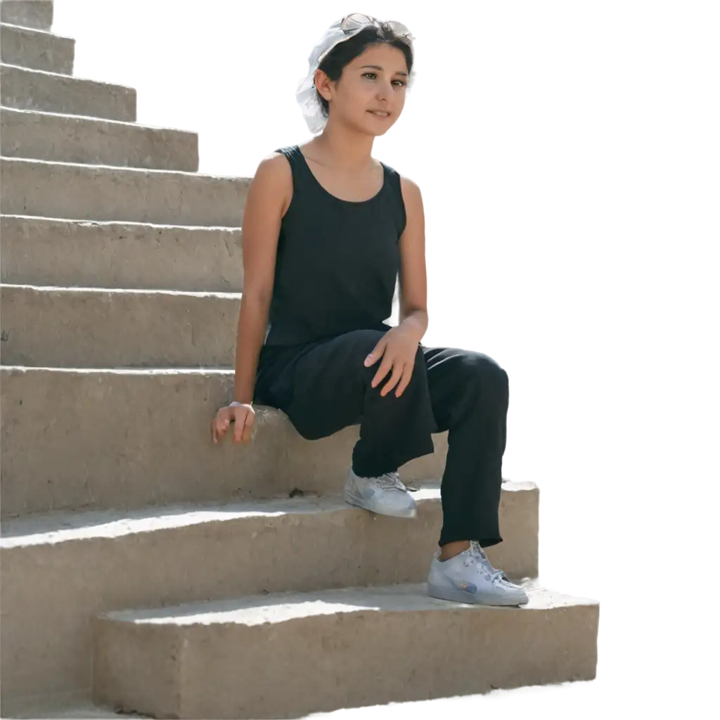 syrian sitting in the stairs
