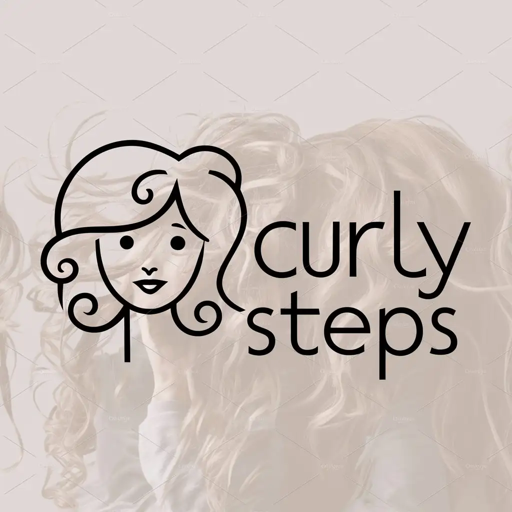 a logo design,with the text "CURLY STEPS", main symbol:the logo should include minimalist a girls' face and curly hair care theme. logo must be stationery design,Moderate,clear background