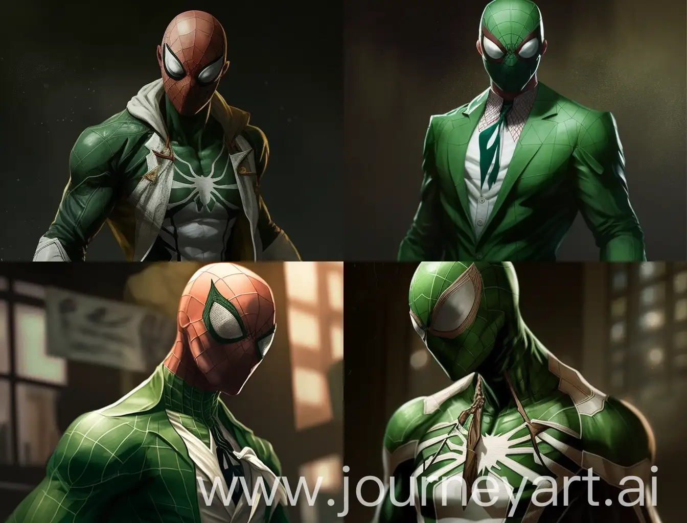 SpiderMan-in-Green-and-White-Suit-Swinging-Action