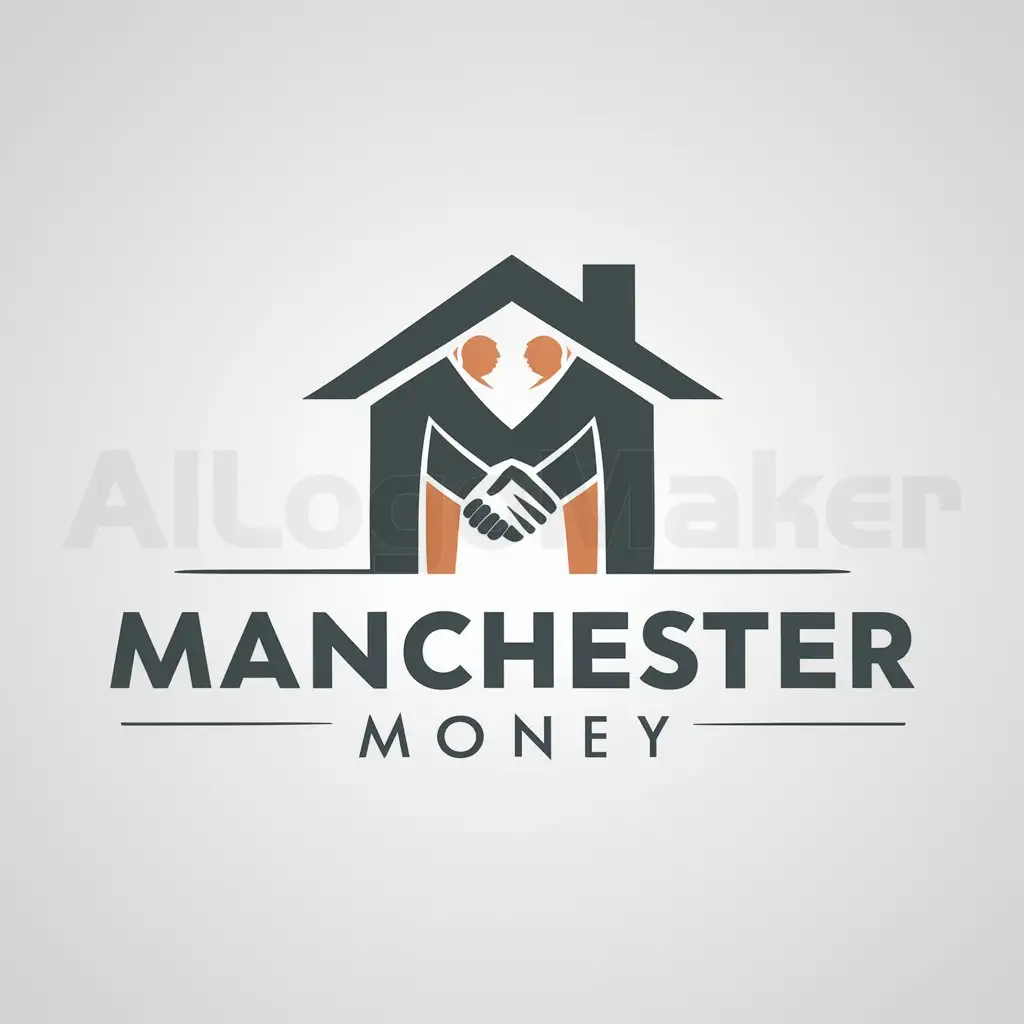 LOGO-Design-For-Manchester-Money-Symbolic-House-with-Handshake-M