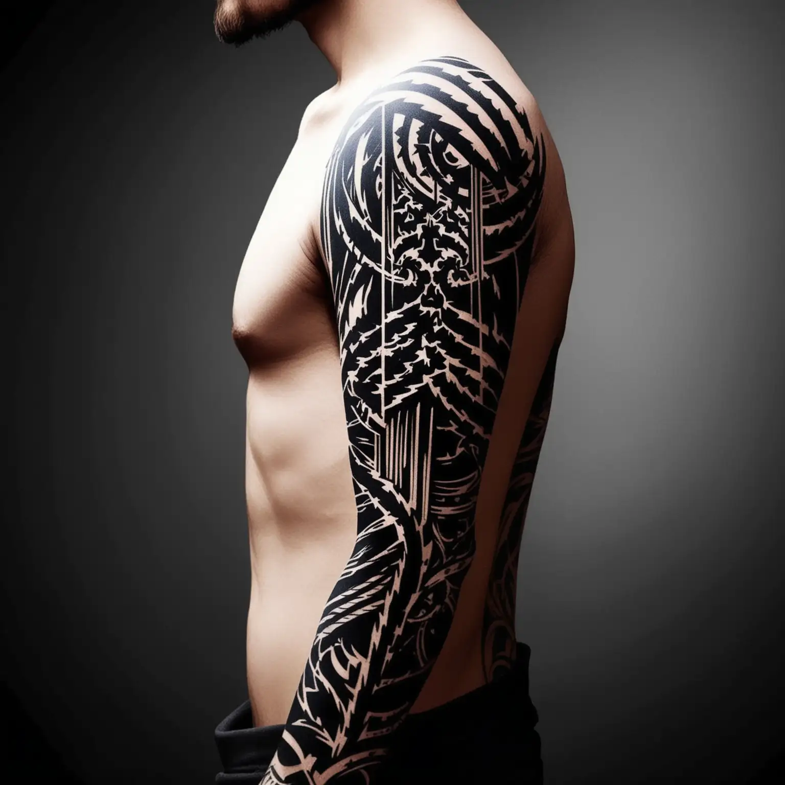 Innovative Mens Tattoo Sleeve Design with Negative Space Concept