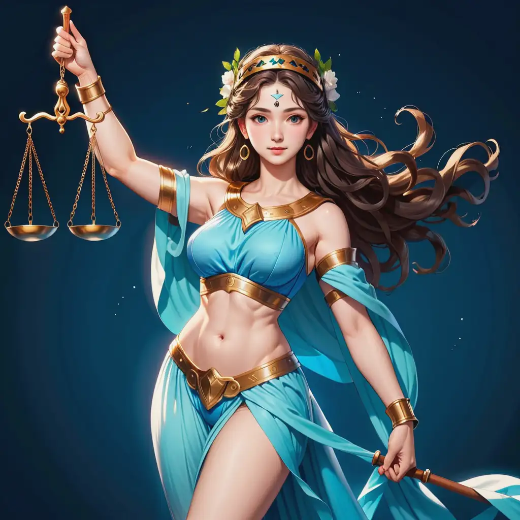 Goddess of Justice Feimida on a Serene Blue Background