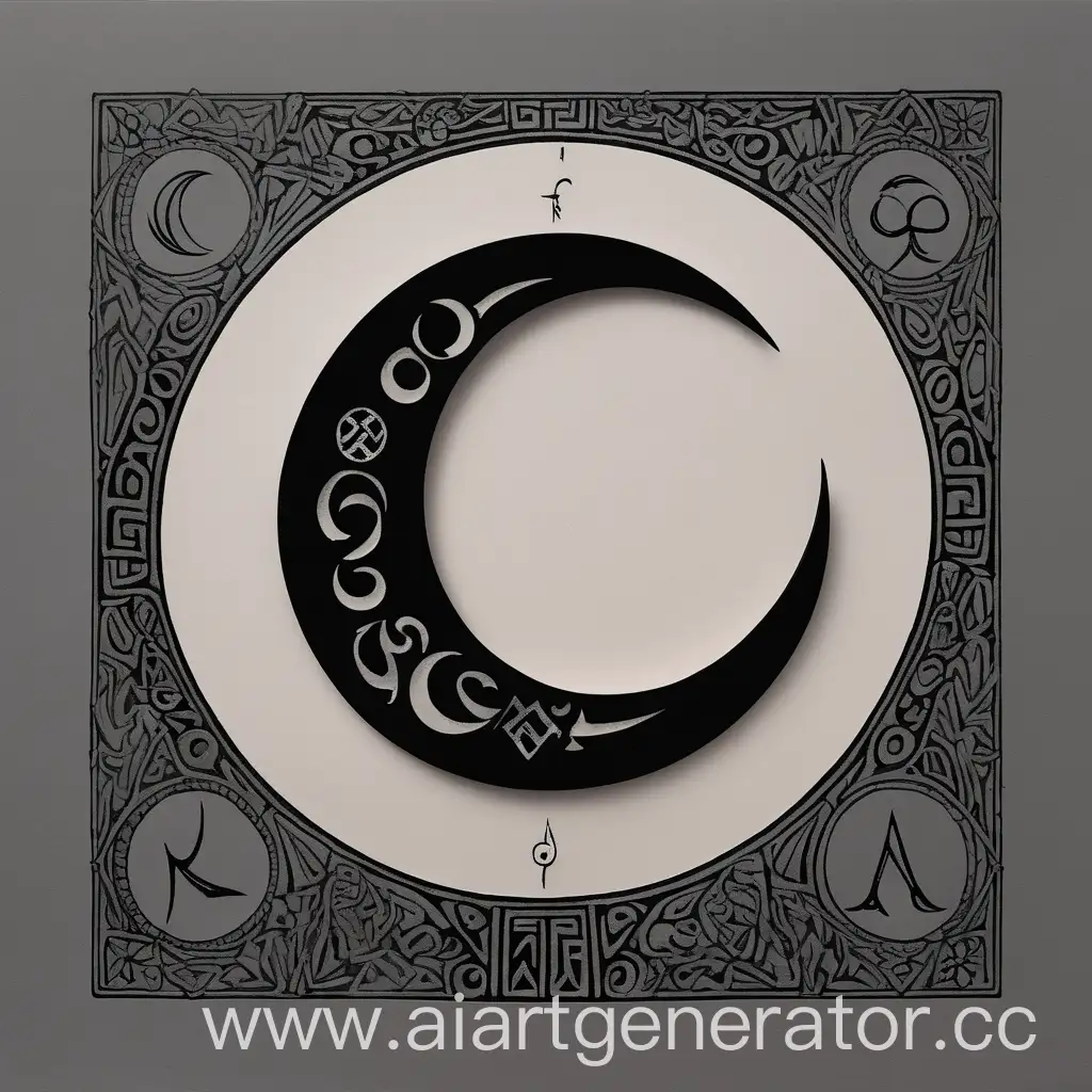 Mystical-Crescent-Moon-with-Ancient-Runes-on-Gray-Paper-Background