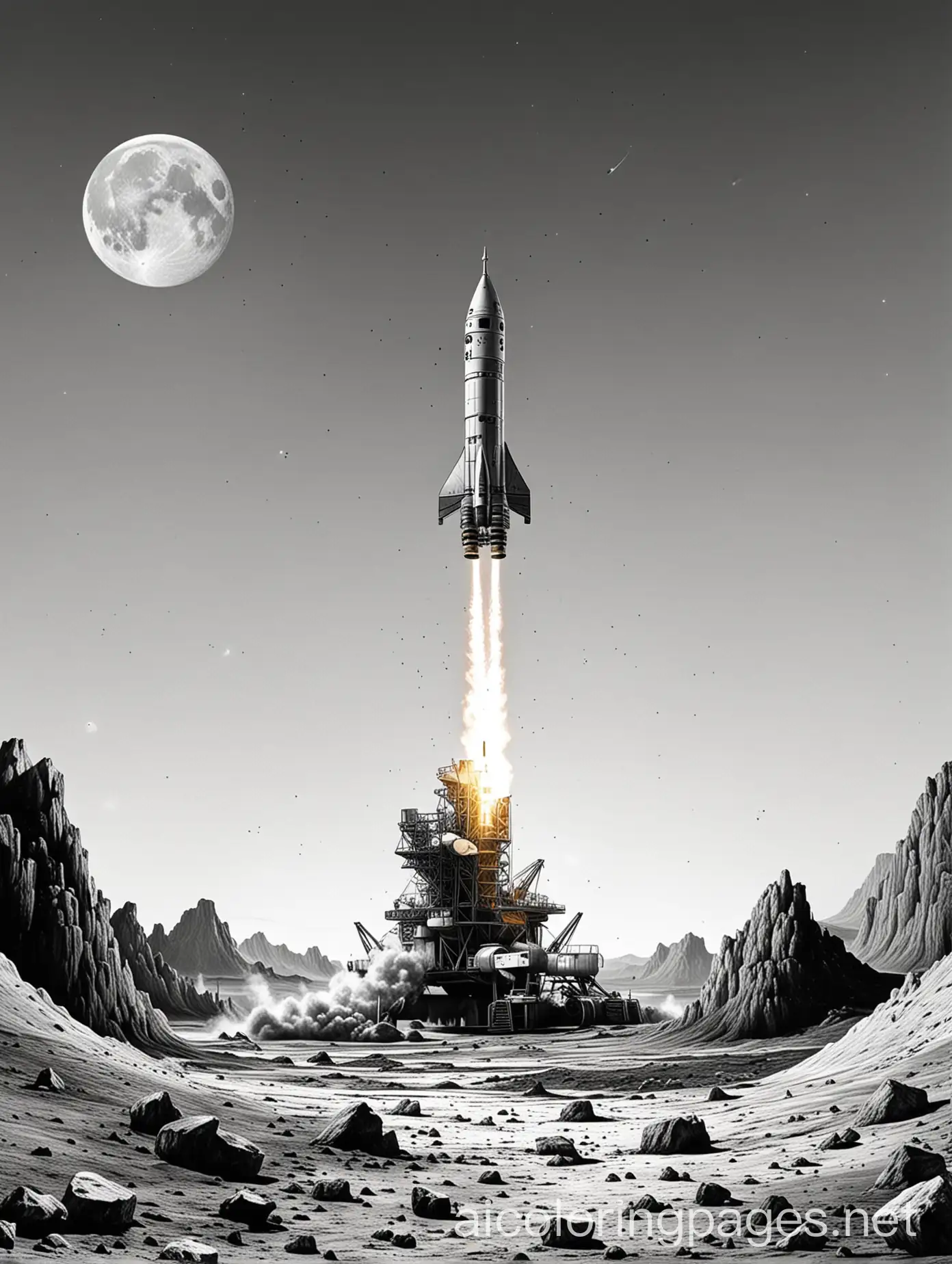 Apollo-Rocket-Landing-on-Moon-Coloring-Page