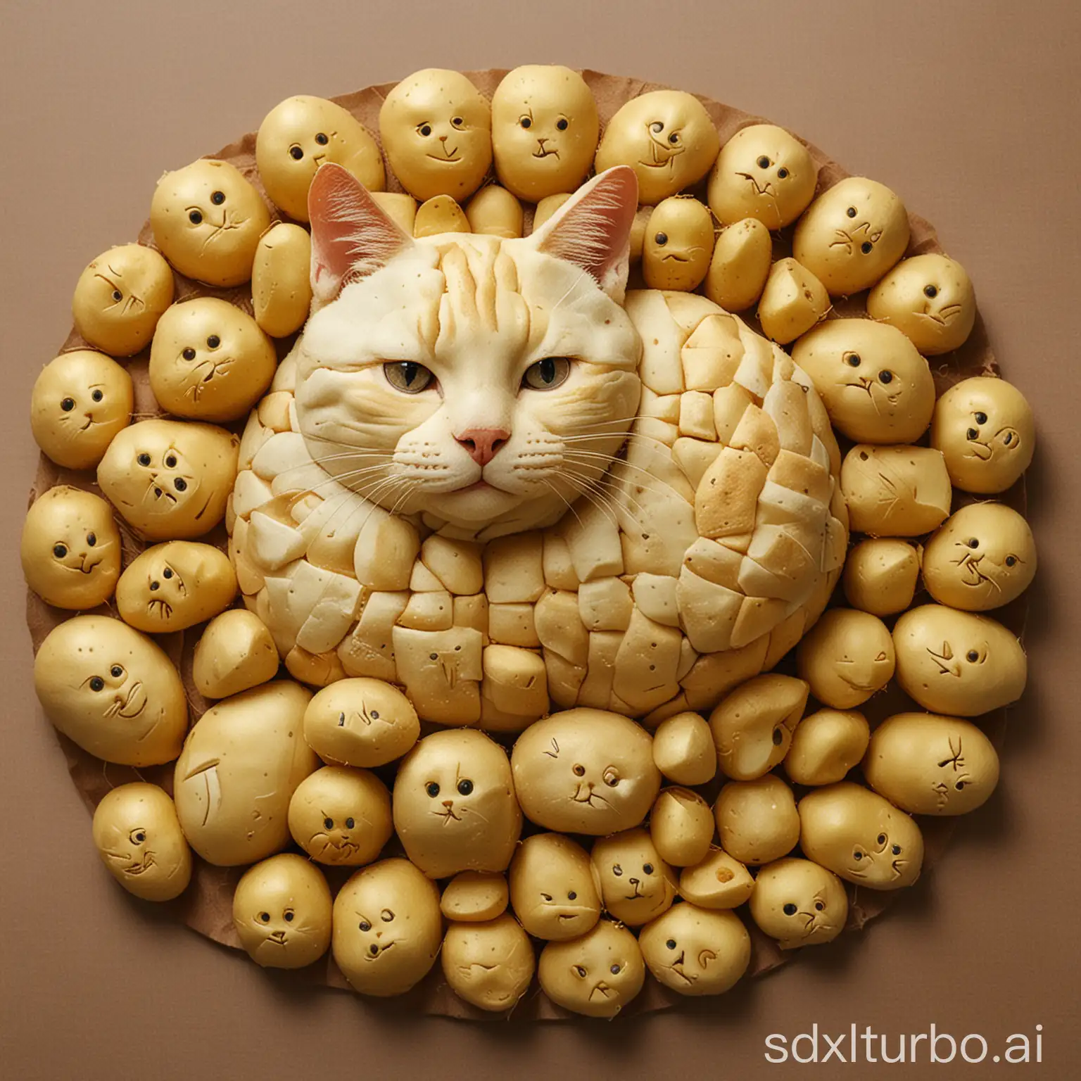 A cat made out of potatoes