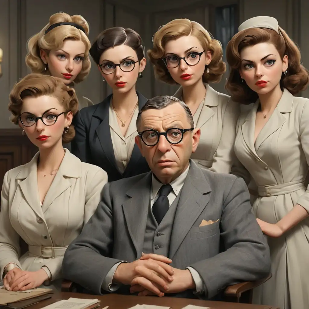 JeanPaul Sartre with Jewish Mistresses Realism Style 3D Animation