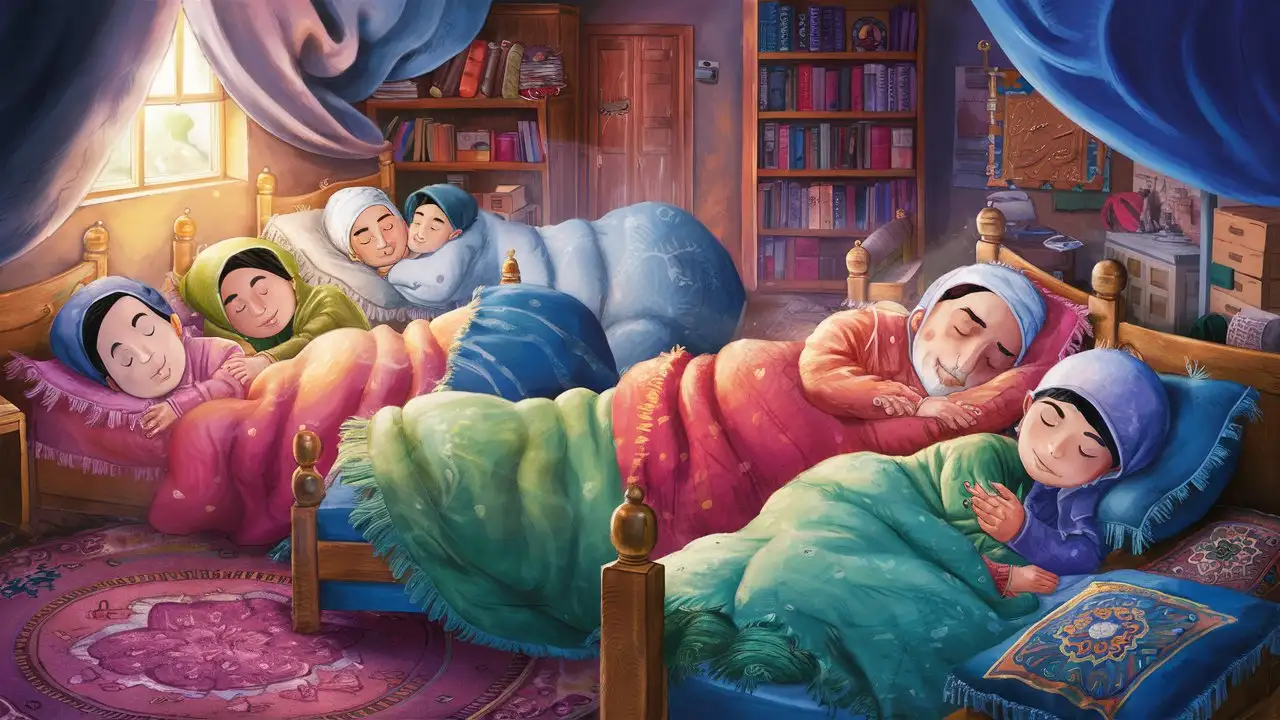 A musalim family sleeping in a house.