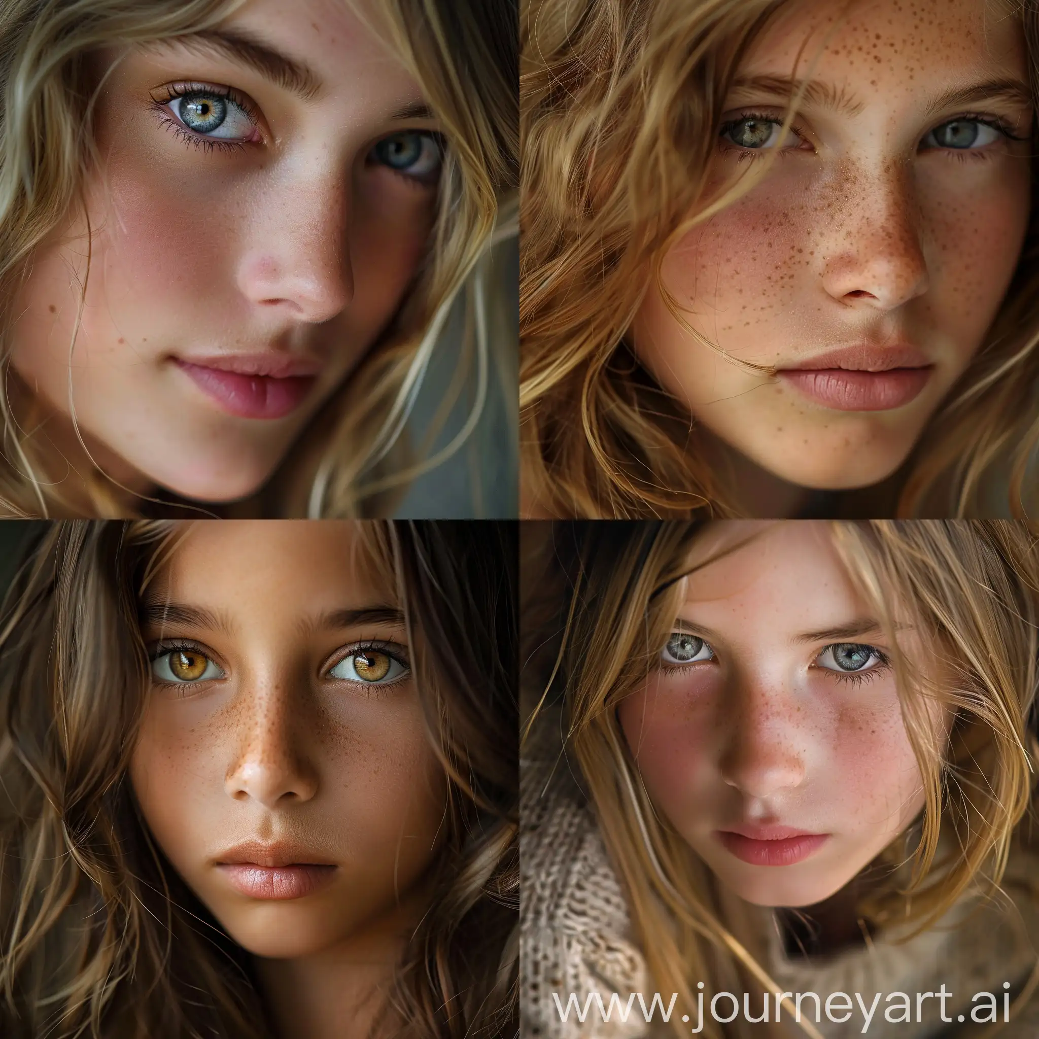 Professional photograph of a teenage girl super model, close up of face