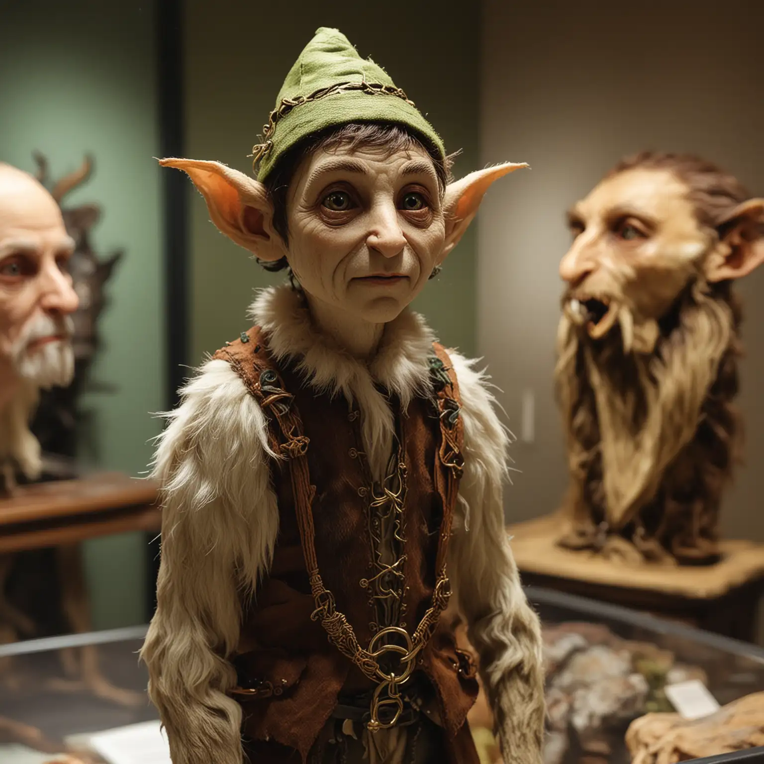 A taxidermied elf stuffed and monted in the Museum of Mythical Creatures

