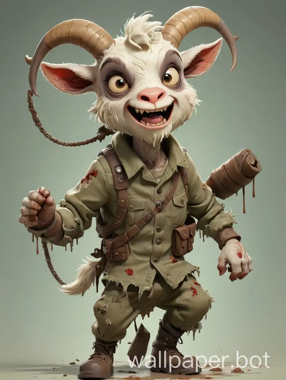 Cartoon-Zombie-Goat-Swinging-in-Soldiers-Clothes