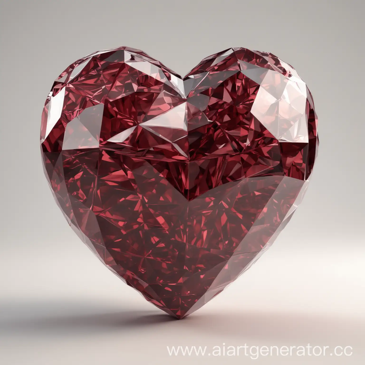 Bordeaux-Colored-Faceted-3D-Heart-on-White-Background