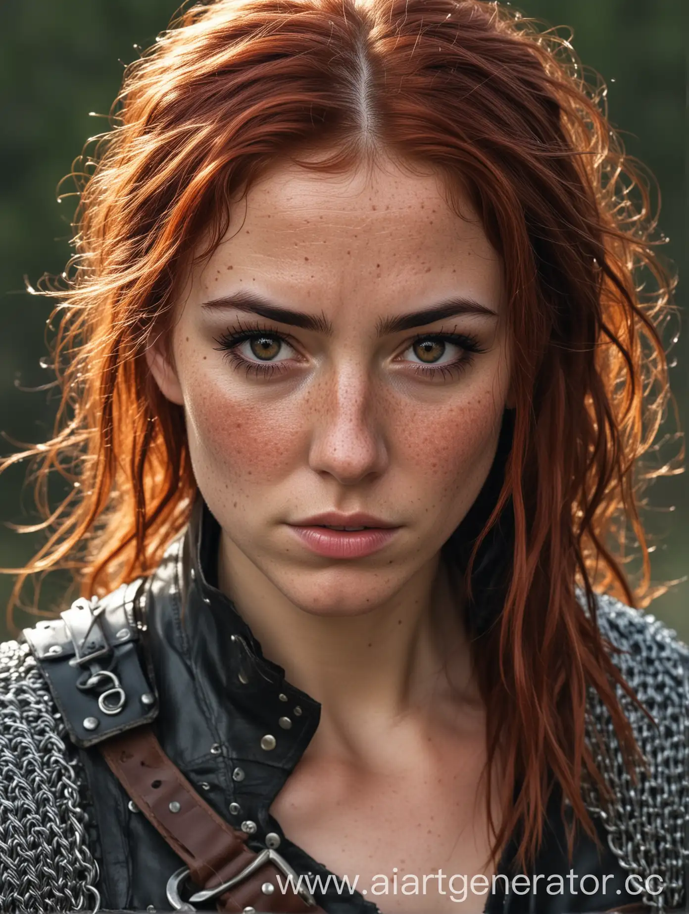 Fierce-Freckled-Warrior-Girl-with-DarkRed-Hair-and-Chainmail-Vest