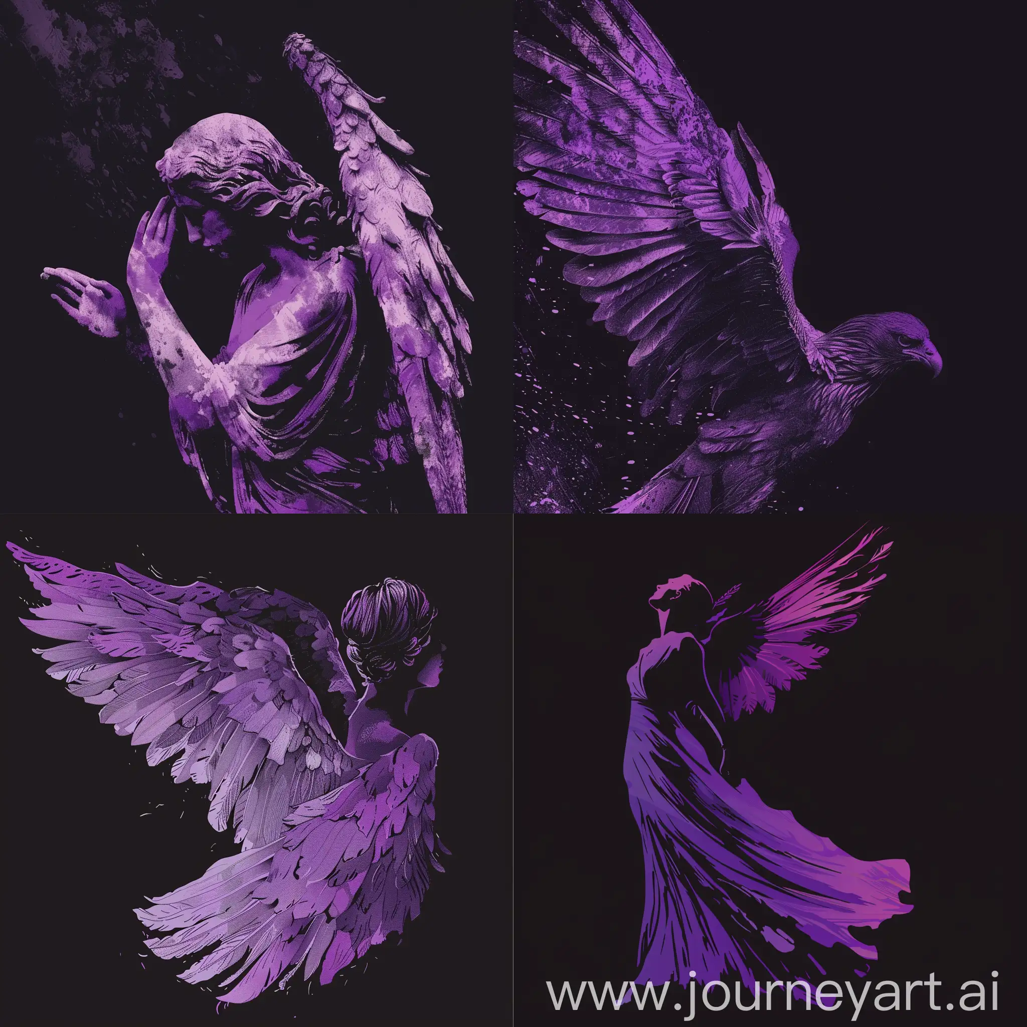 сделай обложку для трека с ангелом в фиолетовых оттенках на черном форме