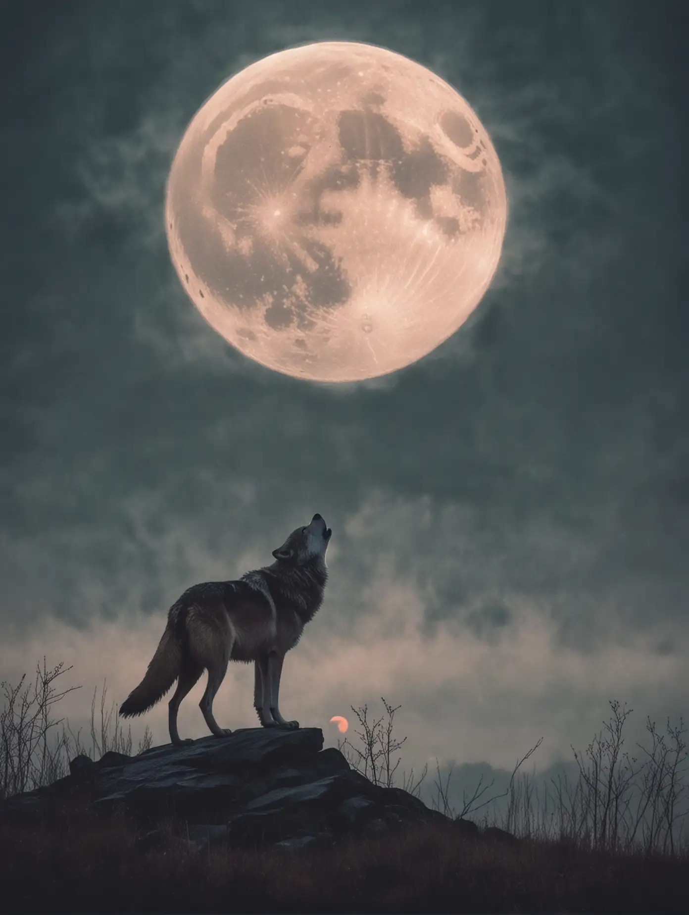 Mysterious-Wolf-Silhouetted-Against-a-Hazy-Full-Moon