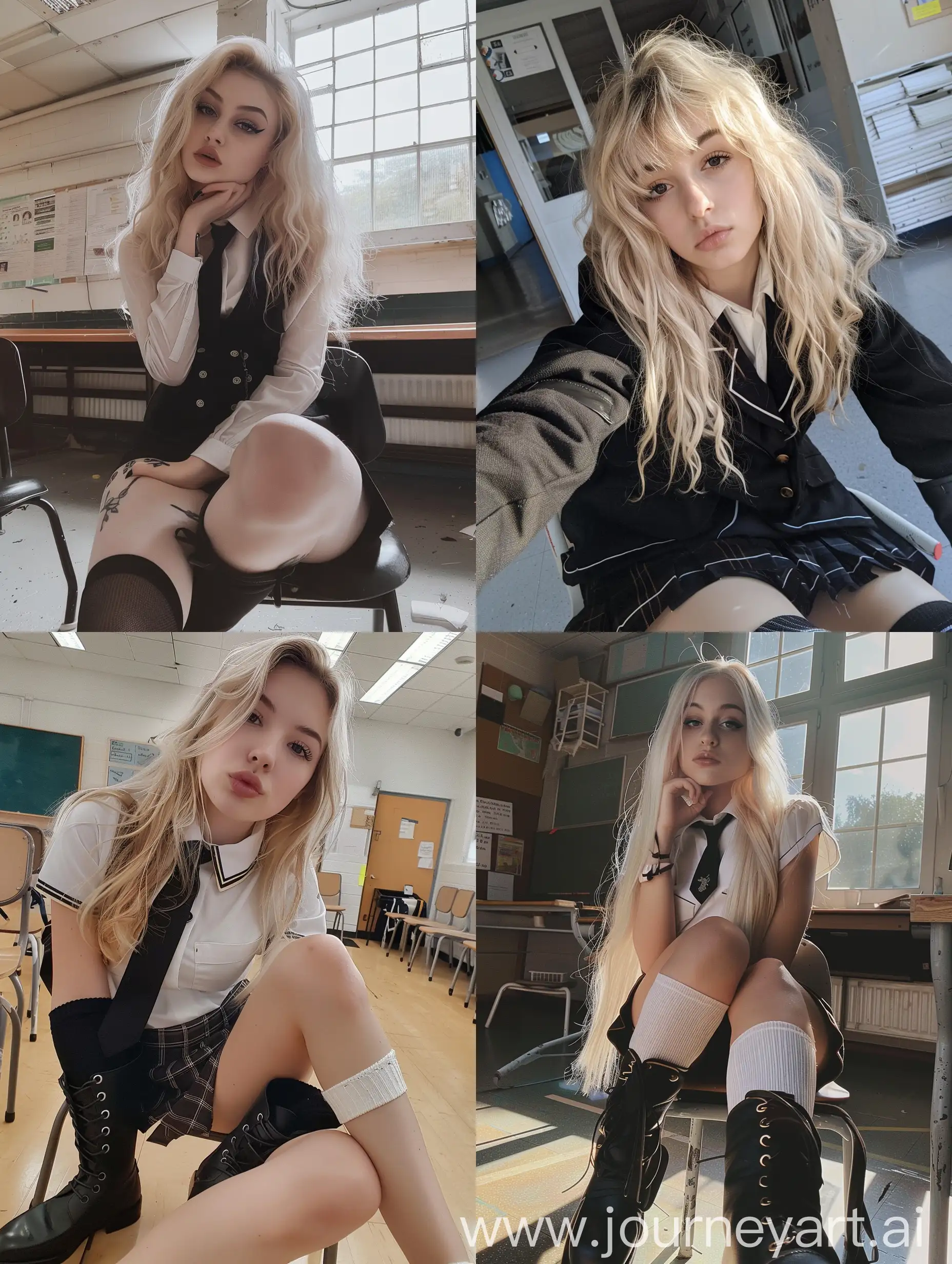 Blonde-School-Girl-Taking-Natural-Selfie-with-iPhone