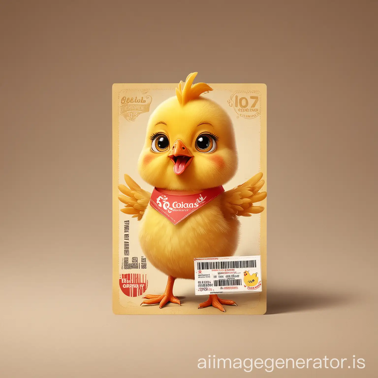 Cute yellow baby chicken cartoons : a cute chicken with food coupon and discount coupon card.