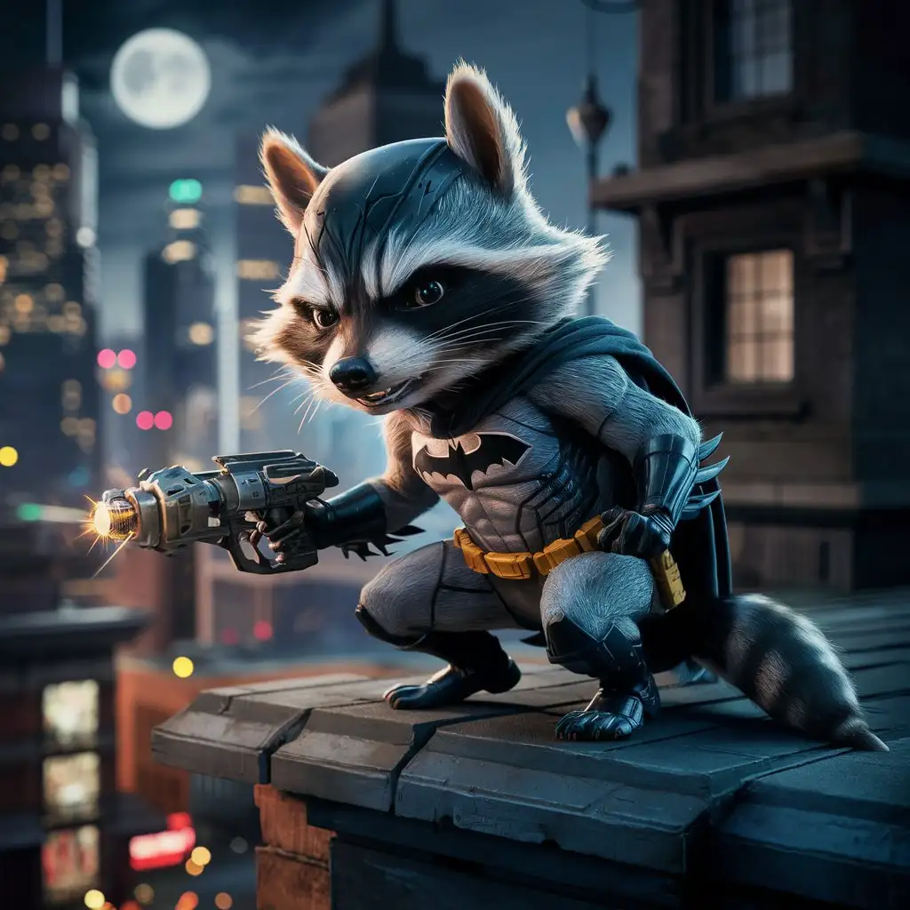 Masked-Superhero-Raccoon-Mapache-Batman-in-Action