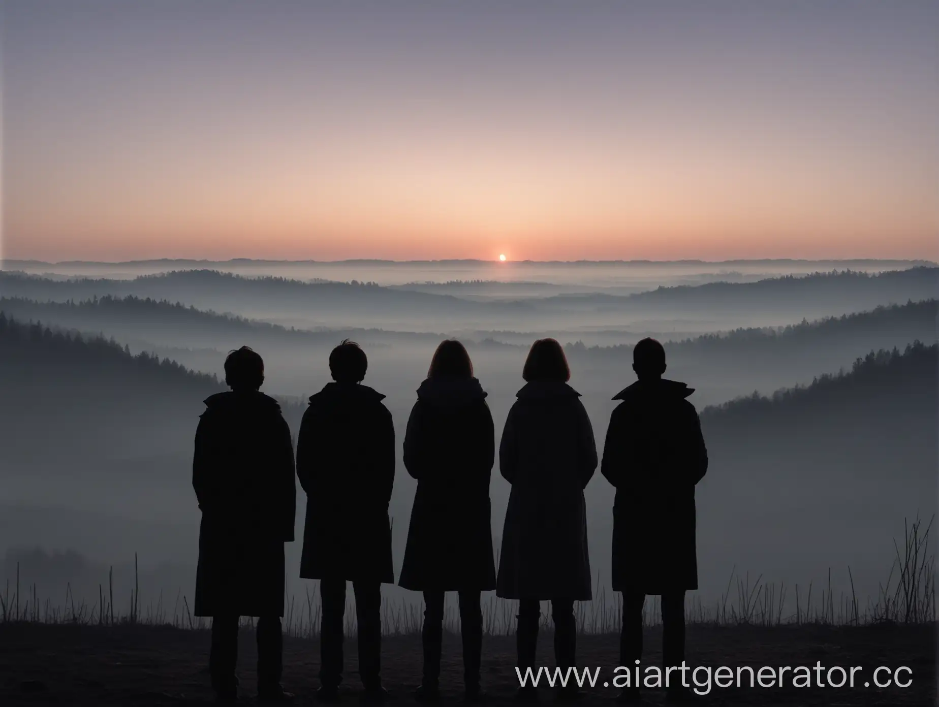 Group-of-People-Standing-Silhouetted-Against-Dawn-Sky