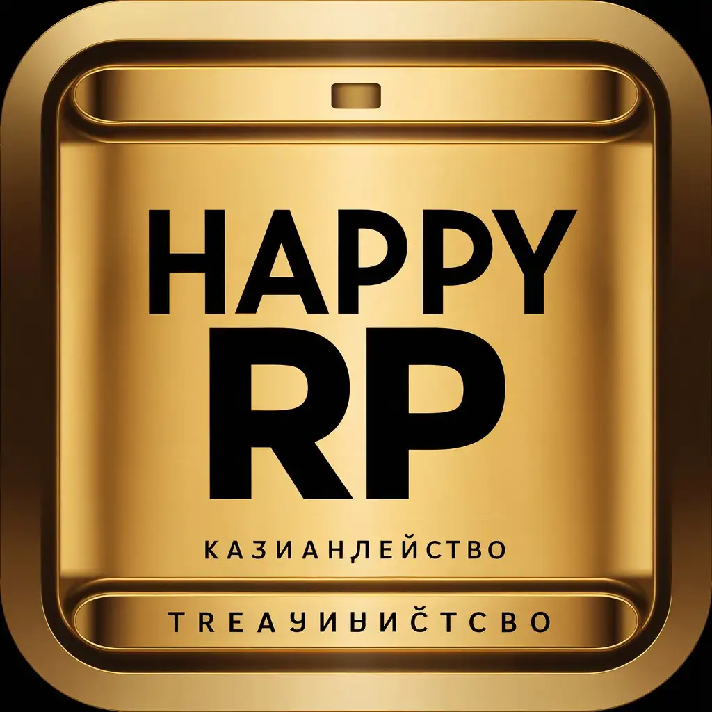 Иконка, фон золотые слитки, в центре надпись Happy RP черным цветом, внизу надпись Казначейство черным цветом, 4к
